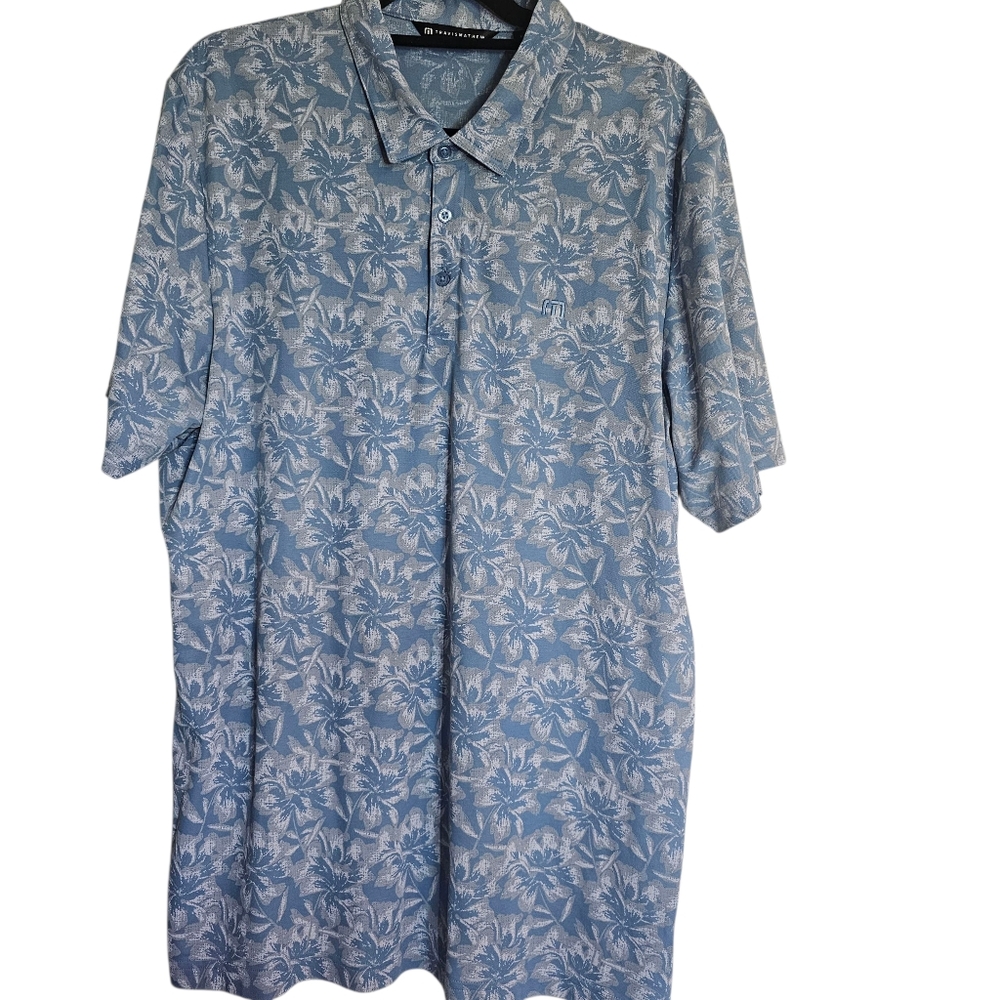 Travis Mathew Men's Blue Tropical Polo Shirt - Picture 3 of 11
